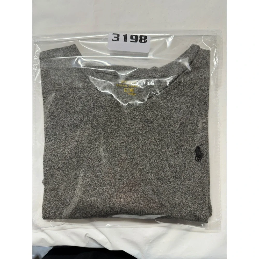 Polo Ralph Lauren Mens V-Neck T-Shirt‎ Heather Grey Cotton Pony Logo Large L